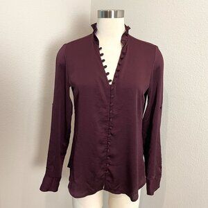 Express Portofino Womens Small Slim Fit Button Up Blouse Roll Tab Sleeve